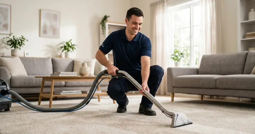 fast-dry carpet cleaning technician working in residential home Buffalo, Winnipeg