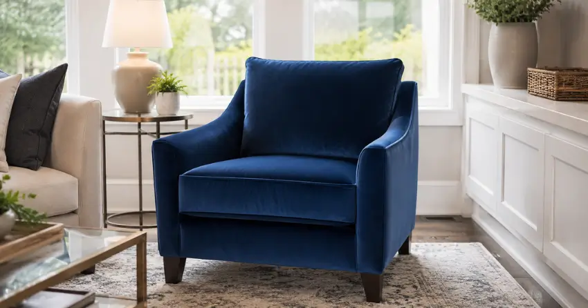 cleaned and groomed velvet armchair in Elmhurst, Winnipeg living room