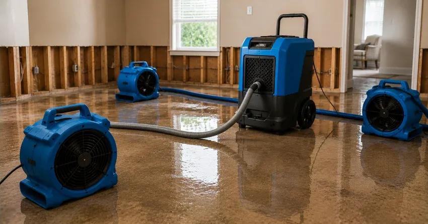 water damage restoration drying equipment setup in Booth, Winnipeg